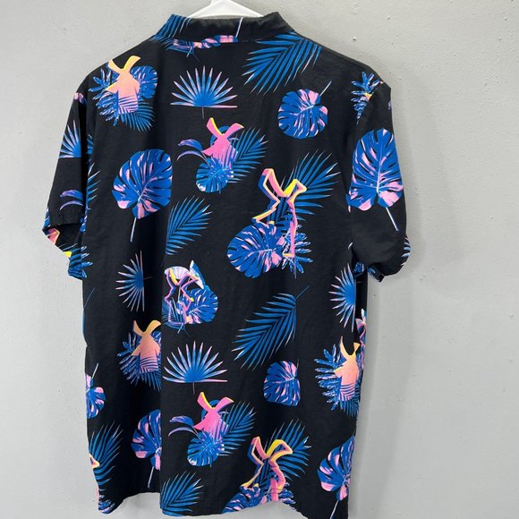 Dutch Bros Hawaiian Shirt size M Women Button Up Black Blue Windmill Palm - Picture 3 of 4